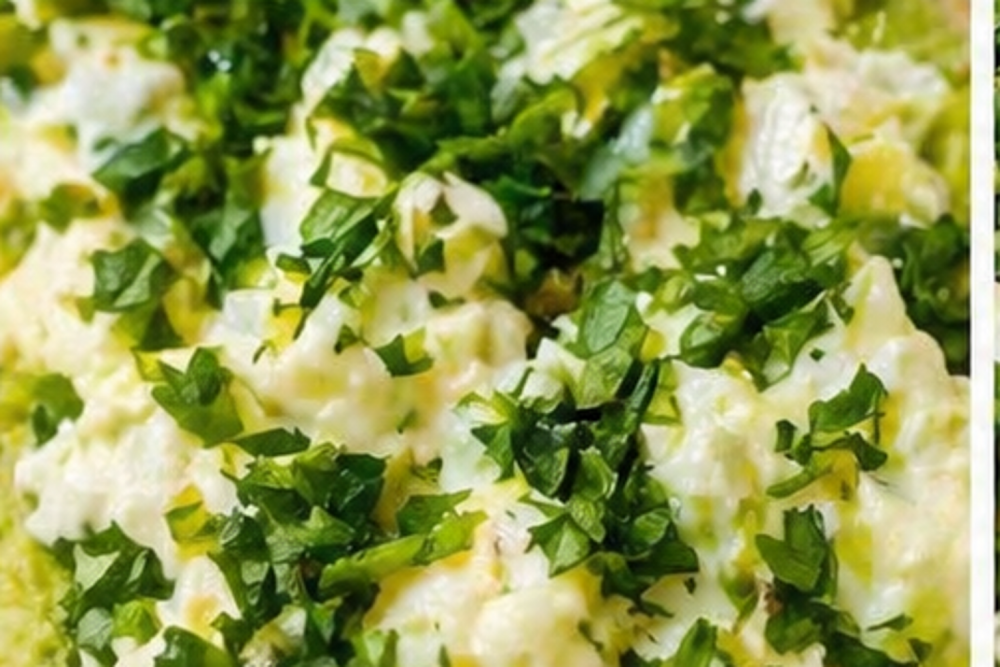 Avocado egg toast topped with fresh parsley garnish