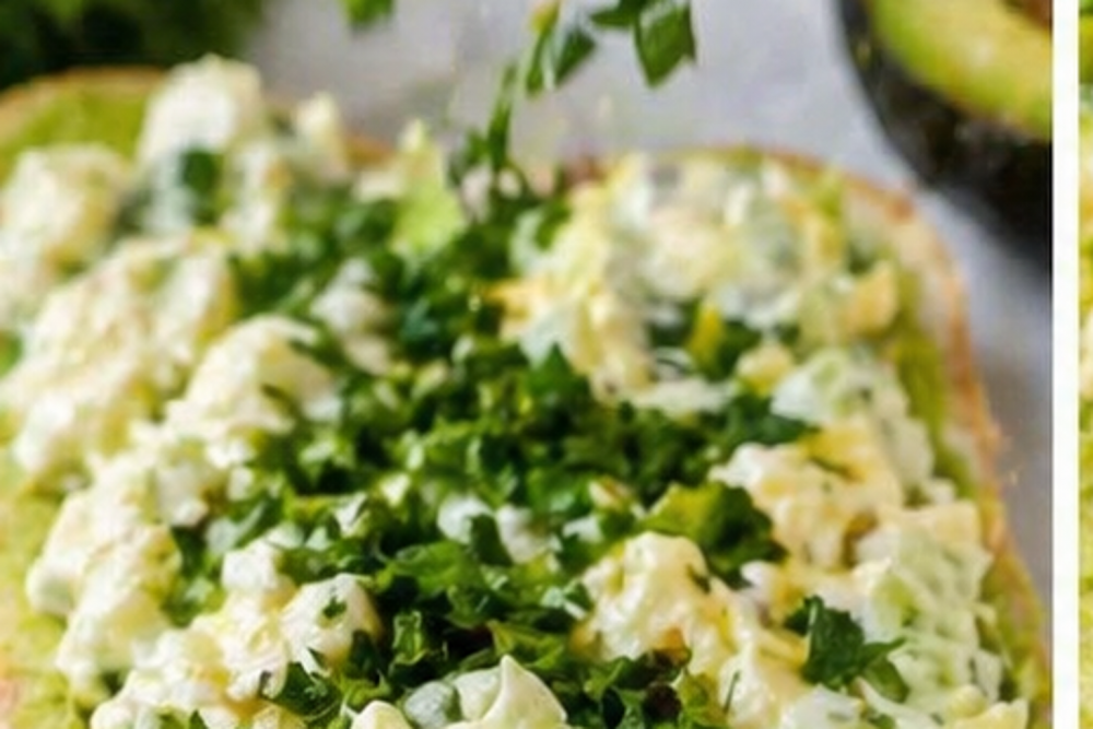 Sprinkling fresh chopped parsley over avocado egg toast