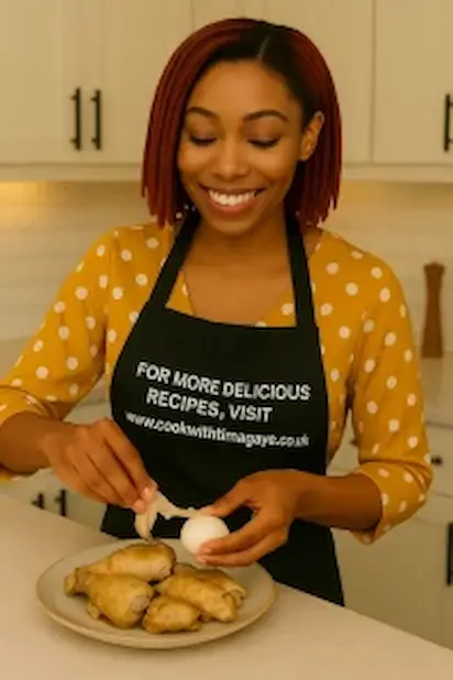 Woman deboning cooked chicken for noodle soup.